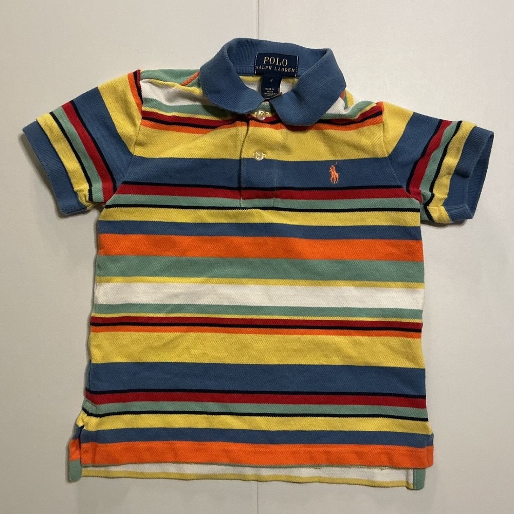 Polo Ralph Lauren Boys Sz 4 Color Block Multicolor Striped Short Sleeve Polo